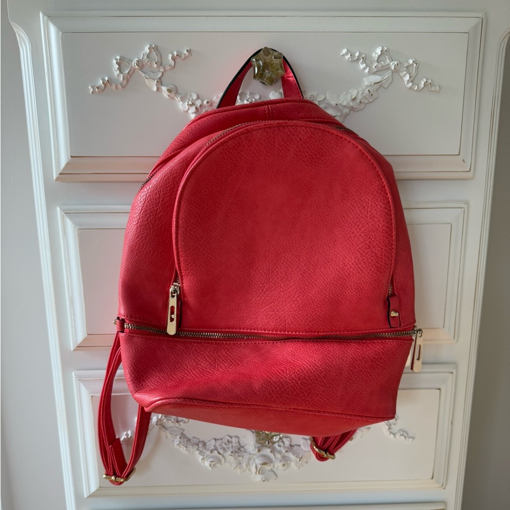 Salmon colored Real Italian leather mini backpack with gold hardware